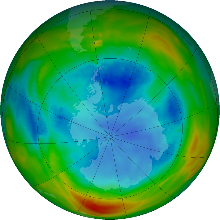Antarctic ozone map for 13 August 1991